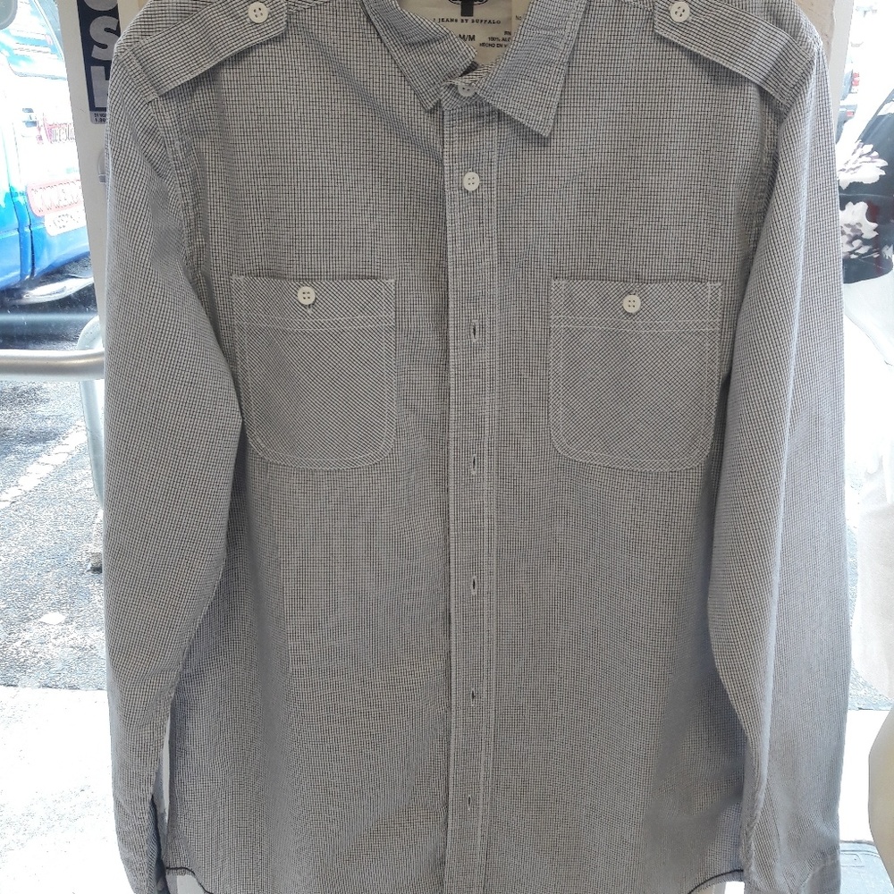 I Jeans By Buffalo Men Blue and White Shirt